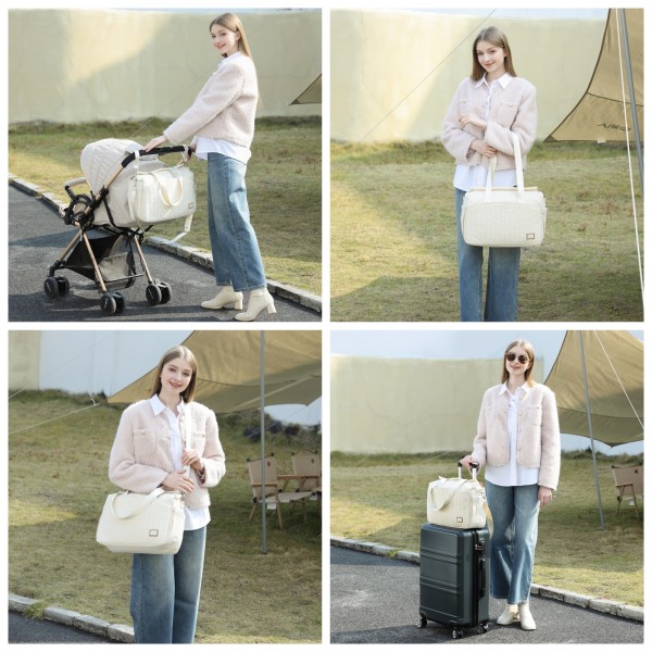 BCM2517 - Miss Lulu Stylish and Spacious Maternity Diaper Bag with Insulated Baby Bottle Pockets,Wet-Dry Separation,Stroller Strap - Beige