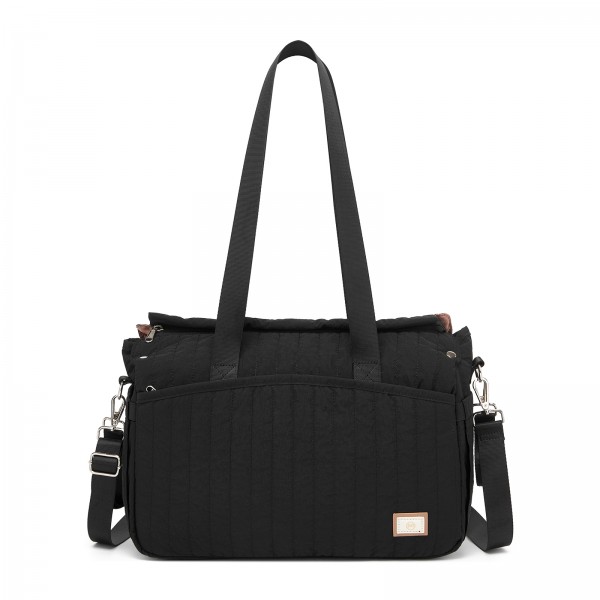 BCM2517 - Miss Lulu Stylish and Spacious Maternity Diaper Bag with Insulated Baby Bottle Pockets,Wet-Dry Separation,Stroller Strap - Black