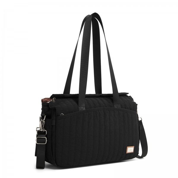 BCM2517 - Miss Lulu Stylish and Spacious Maternity Diaper Bag with Insulated Baby Bottle Pockets,Wet-Dry Separation,Stroller Strap - Black