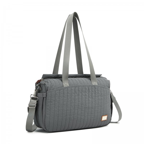 BCM2517 - Miss Lulu Stylish and Spacious Maternity Diaper Bag with Insulated Baby Bottle Pockets,Wet-Dry Separation,Stroller Strap - Grey