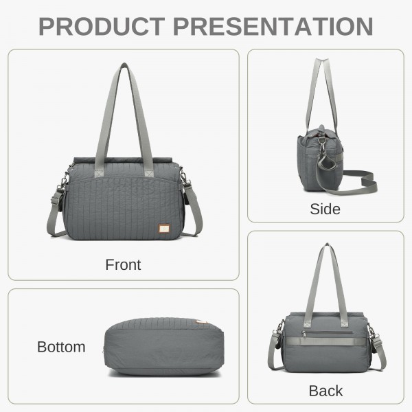 BCM2517 - Miss Lulu Stylish and Spacious Maternity Diaper Bag with Insulated Baby Bottle Pockets,Wet-Dry Separation,Stroller Strap - Grey