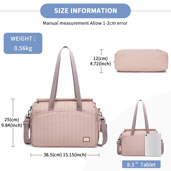 BCM2517 - Miss Lulu Stylish and Spacious Maternity Diaper Bag with Insulated Baby Bottle Pockets,Wet-Dry Separation,Stroller Strap - Pink