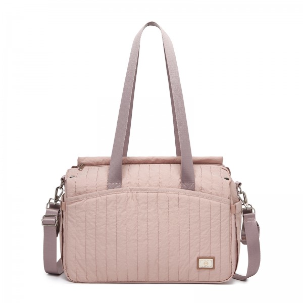 BCM2517 - Miss Lulu Stylish and Spacious Maternity Diaper Bag with Insulated Baby Bottle Pockets,Wet-Dry Separation,Stroller Strap - Pink