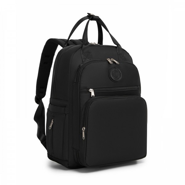 BCM2532 - Miss Lulu Stilvoller multifunktionaler Wickelrucksack mit isolierten Flaschenhaltern, Kinderwagenhaltern und Trolley-Schlaufe - Schwarz