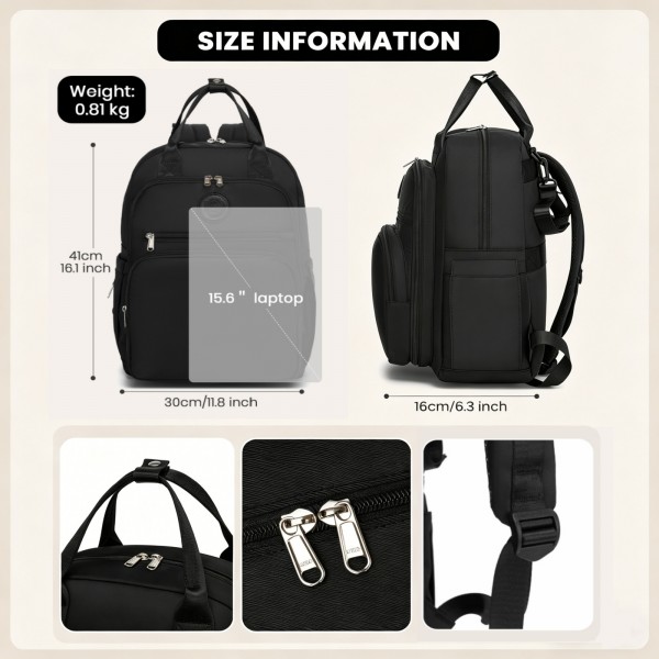 BCM2532 - Miss Lulu Stilvoller multifunktionaler Wickelrucksack mit isolierten Flaschenhaltern, Kinderwagenhaltern und Trolley-Schlaufe - Schwarz