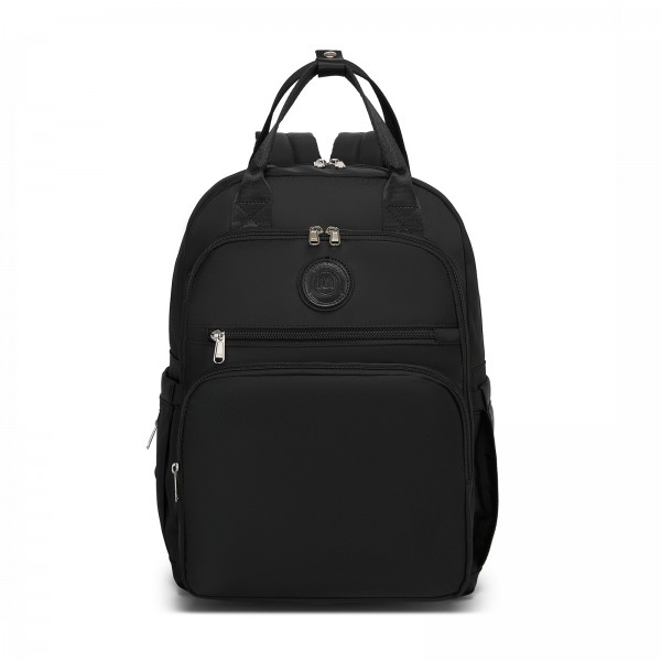 BCM2532 - Miss Lulu Stilvoller multifunktionaler Wickelrucksack mit isolierten Flaschenhaltern, Kinderwagenhaltern und Trolley-Schlaufe - Schwarz