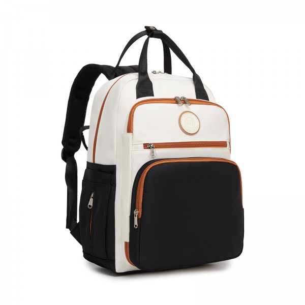 BCM2532 - Miss Lulu Stilvoller multifunktionaler Wickelrucksack mit isolierten Flaschenhaltern, Kinderwagenhaltern und Trolley-Schlaufe - Schwarz und Beige