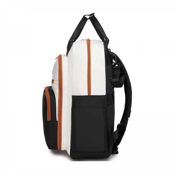 BCM2532 - Miss Lulu Stilvoller multifunktionaler Wickelrucksack mit isolierten Flaschenhaltern, Kinderwagenhaltern und Trolley-Schlaufe - Schwarz und Beige