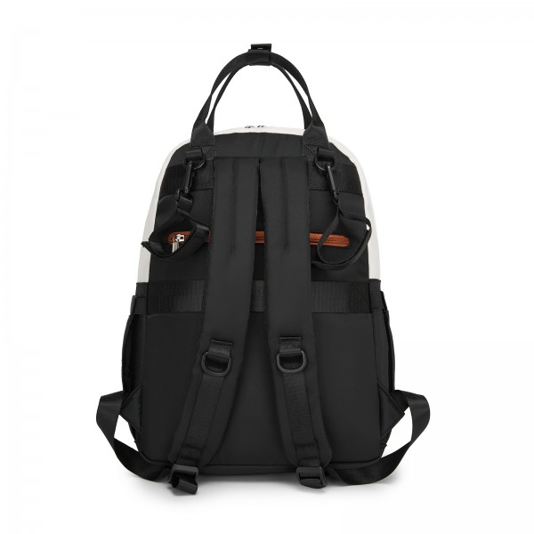 BCM2532 - Miss Lulu Stilvoller multifunktionaler Wickelrucksack mit isolierten Flaschenhaltern, Kinderwagenhaltern und Trolley-Schlaufe - Schwarz und Beige