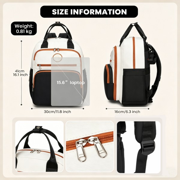 BCM2532 - Miss Lulu Stilvoller multifunktionaler Wickelrucksack mit isolierten Flaschenhaltern, Kinderwagenhaltern und Trolley-Schlaufe - Schwarz und Beige