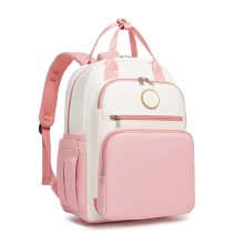 BCM2532 - Miss Lulu Stylish Multifunctional Baby Changing Backpack with Insulated Bottle Holders, Stroller Clips & Trolley Sleeve for Everyday & Travel - Pink and Beige