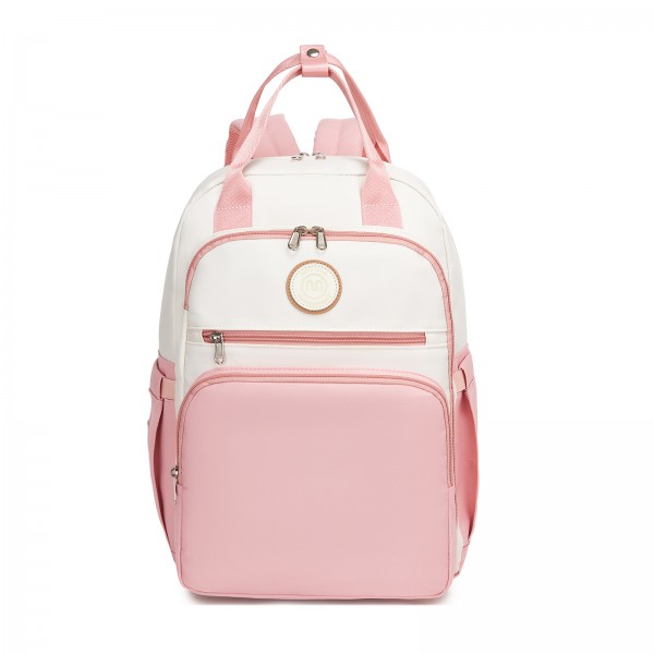 BCM2532 - Miss Lulu Stilvoller multifunktionaler Wickelrucksack mit isolierten Flaschenhaltern, Kinderwagenhaltern und Trolley-Schlaufe - Rosa und Beige