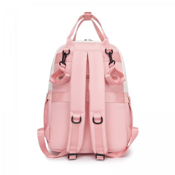 BCM2532 - Miss Lulu Stilvoller multifunktionaler Wickelrucksack mit isolierten Flaschenhaltern, Kinderwagenhaltern und Trolley-Schlaufe - Rosa und Beige