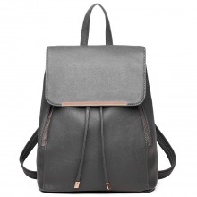 BPM2427 - Miss Lulu Stylish Faux Leather Backpack Secure Daypack with Magnetic Snap Closure Fashionable PU Leather Travel Bag - Grey