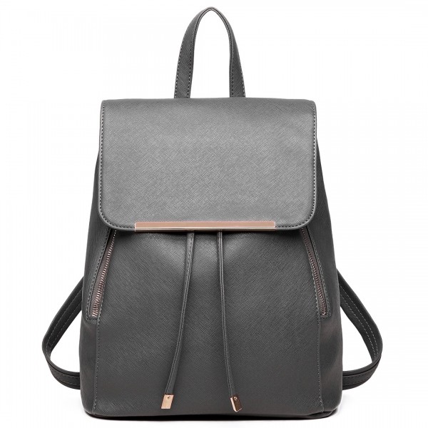 BPM2427 - Miss Lulu Stylish Faux Leather Backpack Secure Daypack with Magnetic Snap Closure Fashionable PU Leather Travel Bag - Grey
