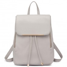 BPM2427 - Miss Lulu Stylish Faux Leather Backpack Secure Daypack with Magnetic Snap Closure Fashionable PU Leather Travel Bag - Light Grey