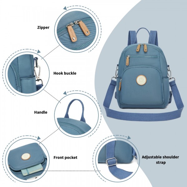 BPM2451 - Miss Lulu 3-in-1 Convertible Backpack with Removable Long Strap – Wear as Backpack, Shoulder or Crossbody Bag - Blue