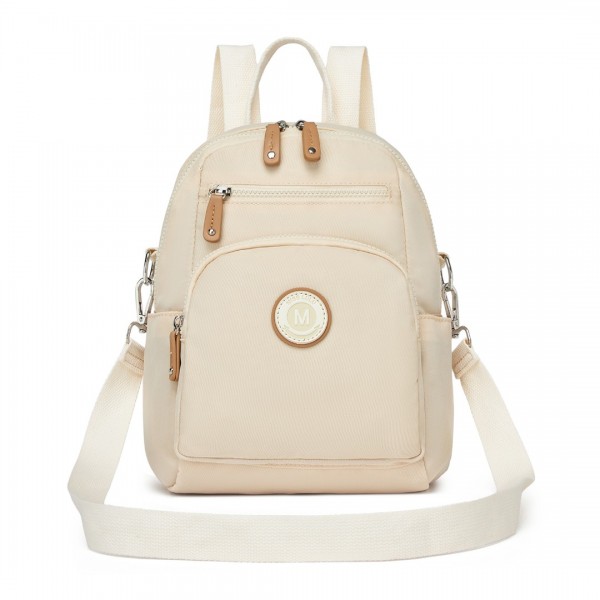 BPM2451 - Miss Lulu 3-in-1 Convertible Backpack with Removable Long Strap – Wear as Backpack, Shoulder or Crossbody Bag - Beige