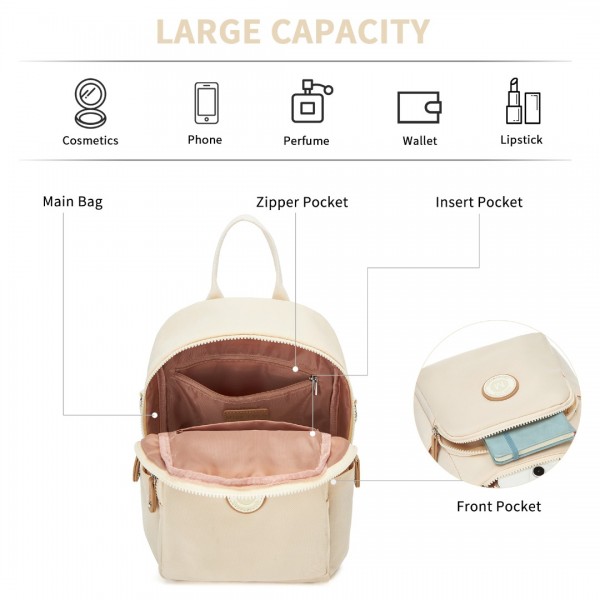 BPM2451 - Miss Lulu 3-in-1 Convertible Backpack with Removable Long Strap – Wear as Backpack, Shoulder or Crossbody Bag - Beige