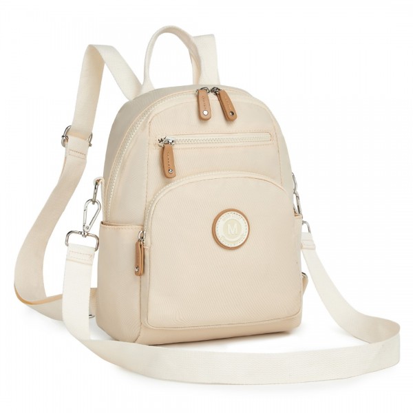 BPM2451 - Miss Lulu 3-in-1 Convertible Backpack with Removable Long Strap – Wear as Backpack, Shoulder or Crossbody Bag - Beige