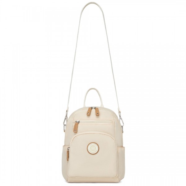 BPM2451 - Miss Lulu 3-in-1 Convertible Backpack with Removable Long Strap – Wear as Backpack, Shoulder or Crossbody Bag - Beige