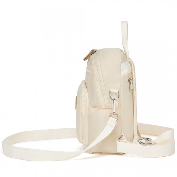 BPM2451 - Miss Lulu 3-in-1 Convertible Backpack with Removable Long Strap – Wear as Backpack, Shoulder or Crossbody Bag - Beige