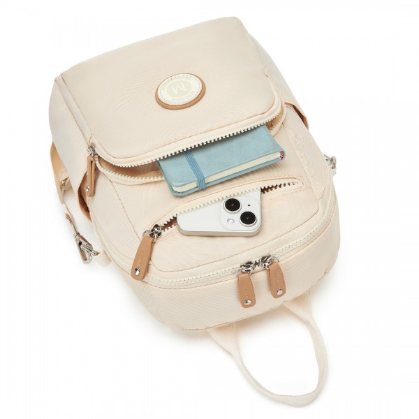 BPM2451 - Miss Lulu 3-in-1 Convertible Backpack with Removable Long Strap – Wear as Backpack, Shoulder or Crossbody Bag - Beige