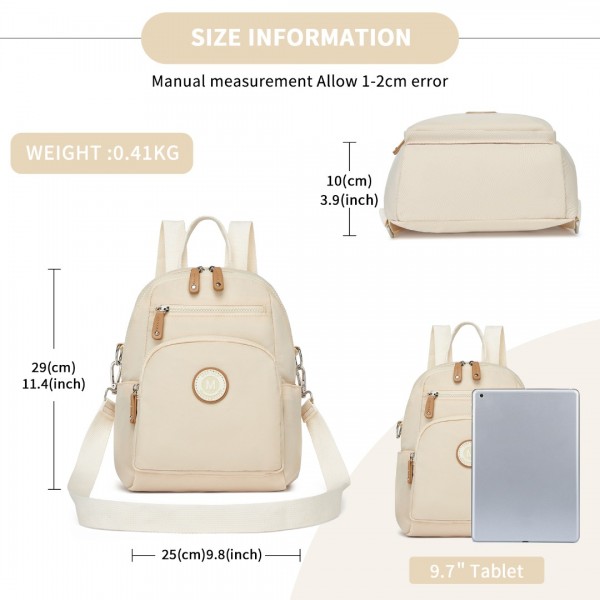 BPM2451 - Miss Lulu 3-in-1 Convertible Backpack with Removable Long Strap – Wear as Backpack, Shoulder or Crossbody Bag - Beige