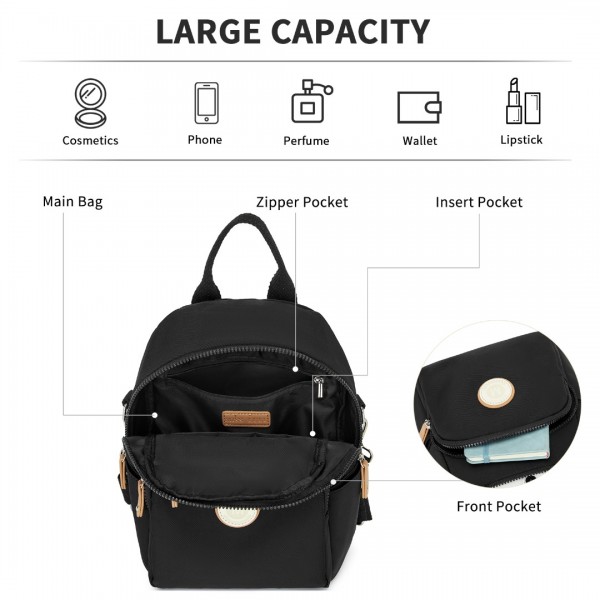 BPM2451 - Miss Lulu 3-in-1 Convertible Backpack with Removable Long Strap – Wear as Backpack, Shoulder or Crossbody Bag - Black