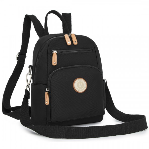 BPM2451 - Miss Lulu 3-in-1 Convertible Backpack with Removable Long Strap – Wear as Backpack, Shoulder or Crossbody Bag - Black