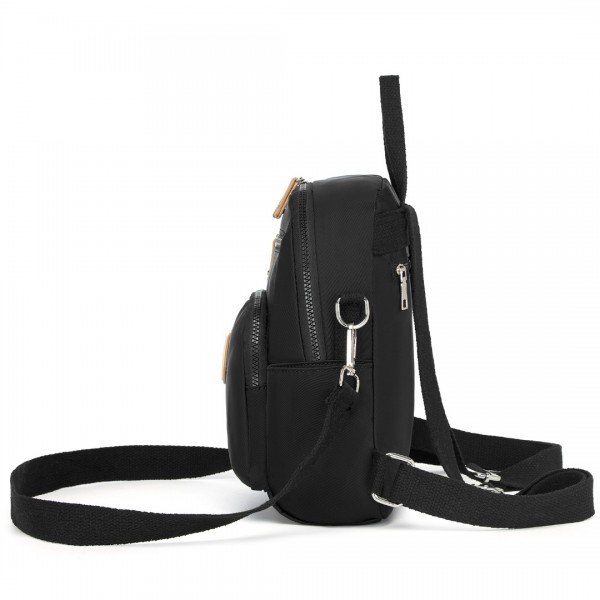 BPM2451 - Miss Lulu 3-in-1 Convertible Backpack with Removable Long Strap – Wear as Backpack, Shoulder or Crossbody Bag - Black