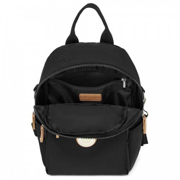 BPM2451 - Miss Lulu 3-in-1 Convertible Backpack with Removable Long Strap – Wear as Backpack, Shoulder or Crossbody Bag - Black