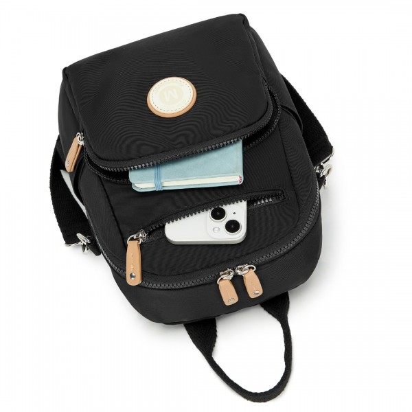 BPM2451 - Miss Lulu 3-in-1 Convertible Backpack with Removable Long Strap – Wear as Backpack, Shoulder or Crossbody Bag - Black