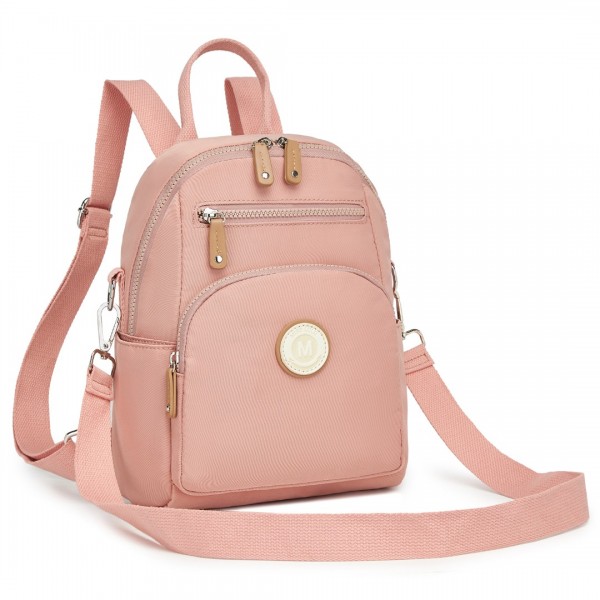 BPM2451 - Miss Lulu 3-in-1 Convertible Backpack with Removable Long Strap – Wear as Backpack, Shoulder or Crossbody Bag - Pink