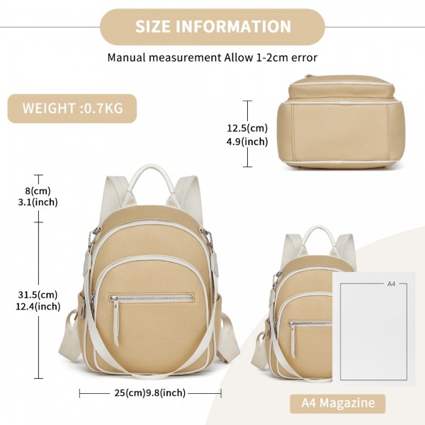 BPM2453 - Miss Lulu PU Leather Convertible Backpack Crossbody Bag - Lightweight Anti-Theft Daypack with Multiple Pockets - Yellow