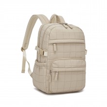 BPM2609 - Miss Lulu Quilted Lightweight Backpack, Fits 15.6 Inch Notebook, Cabin Approved Underseat Carry On Bag - Beige