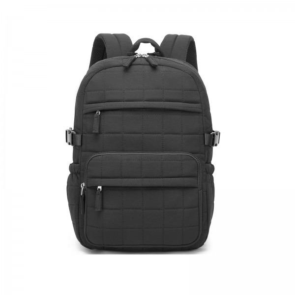 BPM2609 - Miss Lulu Quilted Lightweight Backpack, Fits 15.6 Inch Notebook, Cabin Approved Underseat Carry On Bag - Black