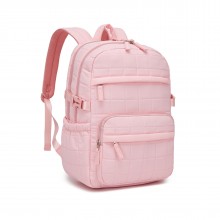 BPM2609 - Miss Lulu Quilted Lightweight Backpack, Fits 15.6 Inch Notebook, Cabin Approved Underseat Carry On Bag - Pink