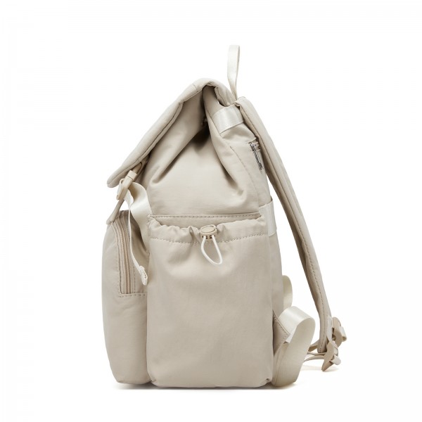 BPM2610 - Miss Lulu Lightweight Nylon Drawstring Backpack – Casual Daily Rucksack with 13 Inch Laptop Sleeve for Travel & Commute - Beige