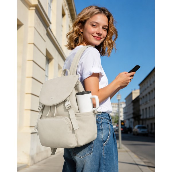 BPM2610 - Miss Lulu Leichter Nylon-Zugbeutelrucksack – Lässiger Alltagsrucksack mit 13-Zoll-Laptopfach für Reisen und Pendeln - Beige