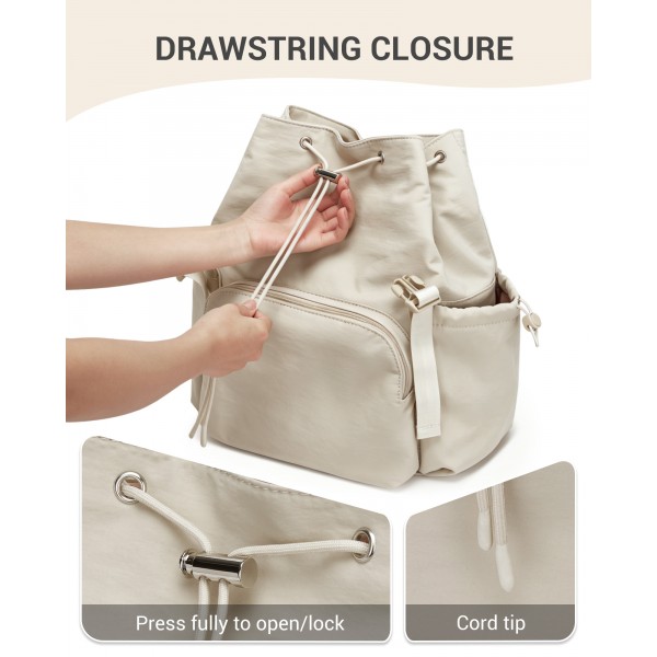 BPM2610 - Miss Lulu Leichter Nylon-Zugbeutelrucksack – Lässiger Alltagsrucksack mit 13-Zoll-Laptopfach für Reisen und Pendeln - Beige