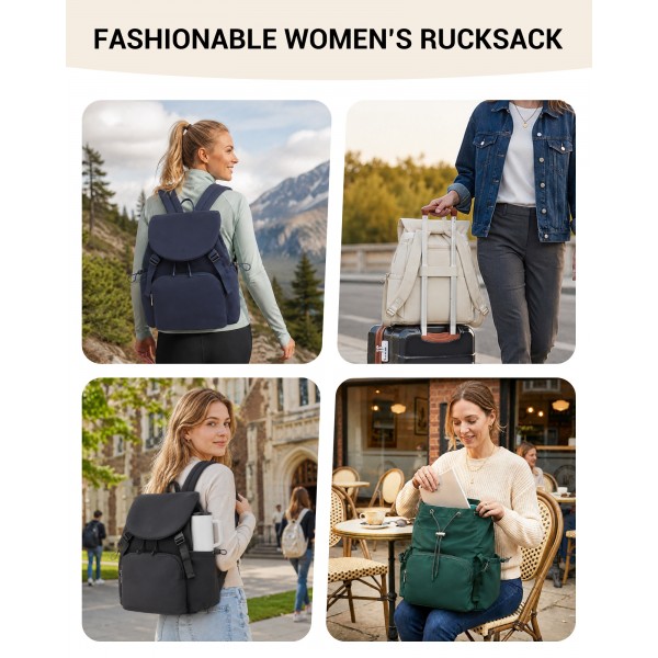 BPM2610 - Miss Lulu Leichter Nylon-Zugbeutelrucksack – Lässiger Alltagsrucksack mit 13-Zoll-Laptopfach für Reisen und Pendeln - Beige