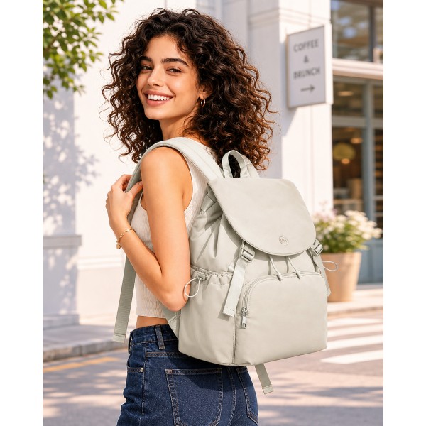 BPM2610 - Miss Lulu Leichter Nylon-Zugbeutelrucksack – Lässiger Alltagsrucksack mit 13-Zoll-Laptopfach für Reisen und Pendeln - Beige