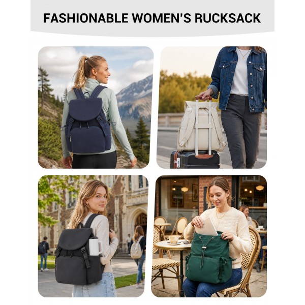 BPM2610 - Miss Lulu Leichter Nylon-Zugbeutelrucksack – Lässiger Alltagsrucksack mit 13-Zoll-Laptopfach für Reisen und Pendeln - Schwarz