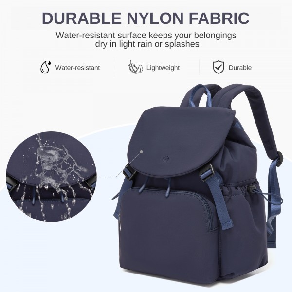 BPM2610 - Miss Lulu Lightweight Nylon Drawstring Backpack – Casual Daily Rucksack with 13 Inch Laptop Sleeve for Travel & Commute - Navy
