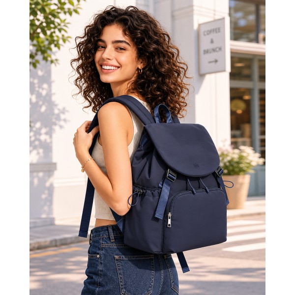 BPM2610 - Miss Lulu Leichter Nylon-Zugbeutelrucksack – Lässiger Alltagsrucksack mit 13-Zoll-Laptopfach für Reisen und Pendeln - Marineblau