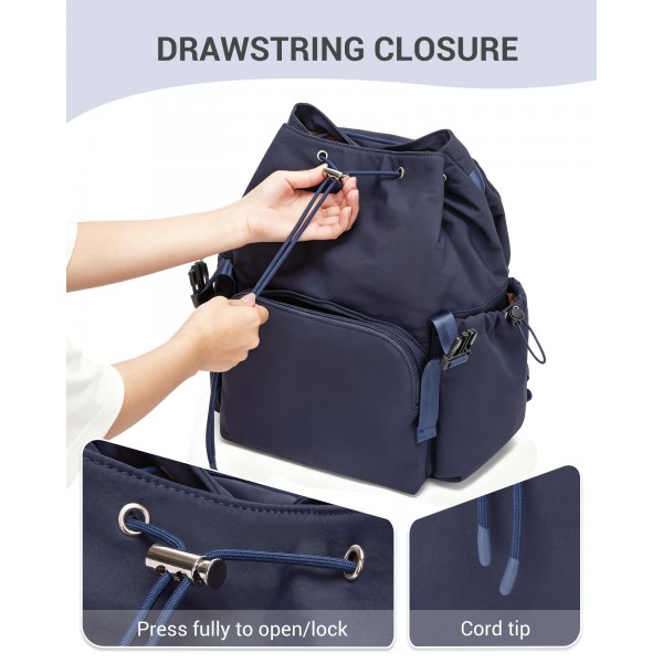 BPM2610 - Miss Lulu Leichter Nylon-Zugbeutelrucksack – Lässiger Alltagsrucksack mit 13-Zoll-Laptopfach für Reisen und Pendeln - Marineblau
