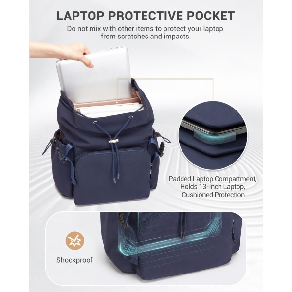 BPM2610 - Miss Lulu Leichter Nylon-Zugbeutelrucksack – Lässiger Alltagsrucksack mit 13-Zoll-Laptopfach für Reisen und Pendeln - Marineblau