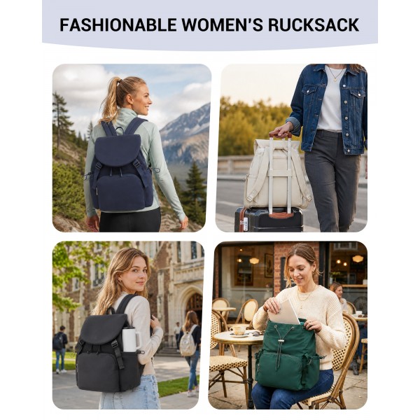 BPM2610 - Miss Lulu Leichter Nylon-Zugbeutelrucksack – Lässiger Alltagsrucksack mit 13-Zoll-Laptopfach für Reisen und Pendeln - Marineblau