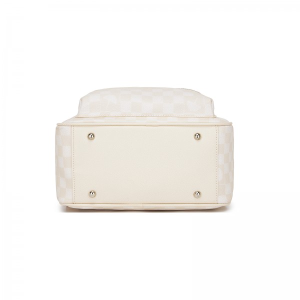 BPM2614 - Miss Lulu Checked PVC Backpack with Detachable Bow, Casual Women’s Daypack for School, Travel & Daily Use - Beige